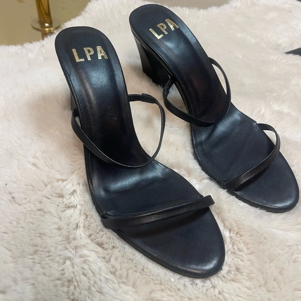 LPA Black Leather Strappy Caprice High Heel Sandals